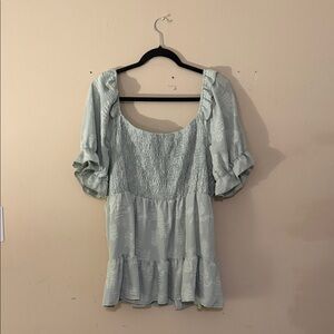 SHEIN Light Blue Ruffled Blouse